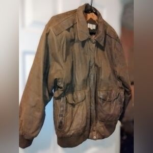 Ssatori Vintage Distressed Brown Leather Bomber Jacket, Large